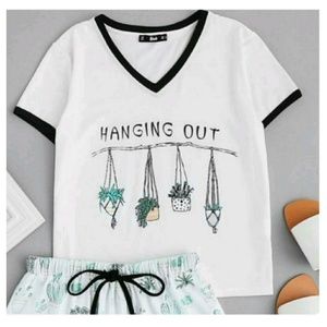 Hanging Out Plant Tee Shirt Blouse Top Shein
